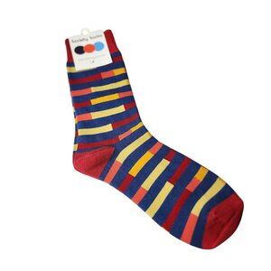 Men's Trouser Socks Red Blue Yellow Stripe Pattern 80% Cotton Size 7-13